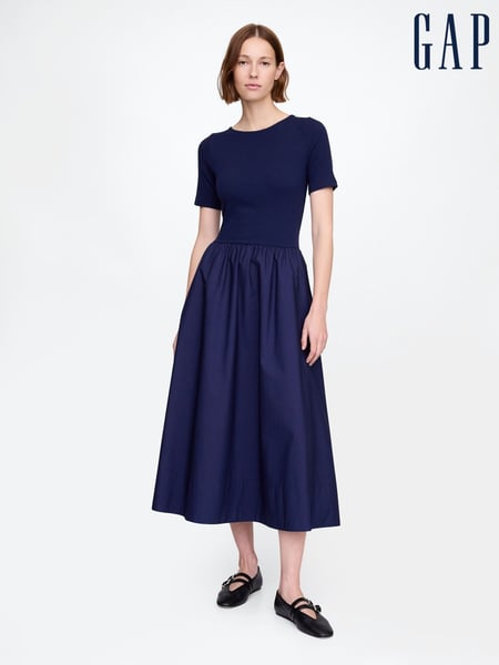 Gap Navy Blue Modern Cotton-Modal Ribbed Midi Dress (F41815) | € 101