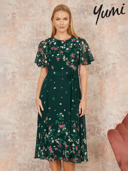 Yumi Green Daisy Mirror Placement Skater Dress With Angel Sleeves (F42382) | € 101