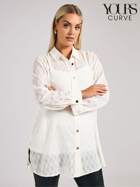 Yours Curve White London Textured Long Line Shirt (F42723) | € 61