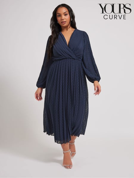 Yours Curve Blue London Dobby Wrap Dress With Bellow Sleeve (F42756) | € 92