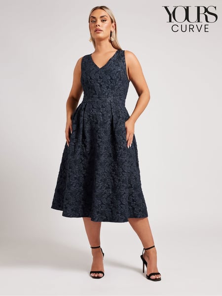 Yours Curve Blue London Jacquard V-Neck Prom Skater Dress (F42765) | € 125