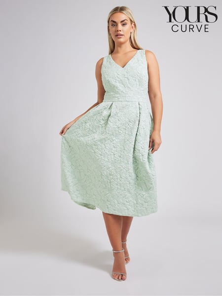 Yours Curve Green London Jacquard V-Neck Prom Skater Dress (F42766) | € 125