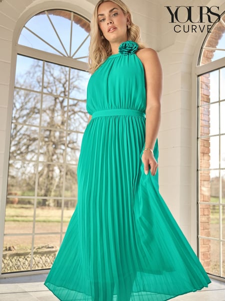 Yours Curve Blue Dark London Pleated Choker Corsage Dress (F42771) | € 129