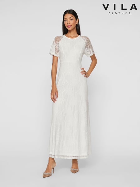 VILA White Angel Short Sleeve Lace Maxi Occasion Dress (F42831) | € 94
