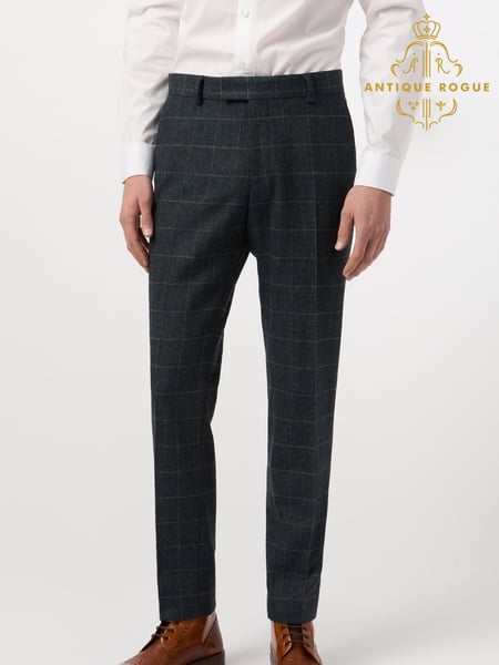 Antique Rogue Blue Dax Herringbone Check Trousers (F42836) | € 131