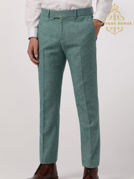 Antique Rogue Green Herringbone Tweed Trousers (F42881) | € 131