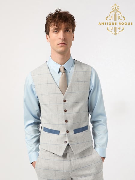Antique Rogue Taupe Powell Check Tweed Waistcoat (F42931) | € 131