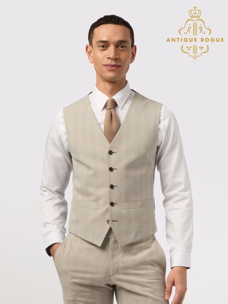 Antique Rogue Cream Putty Check Waistcoat (F42953) | € 100