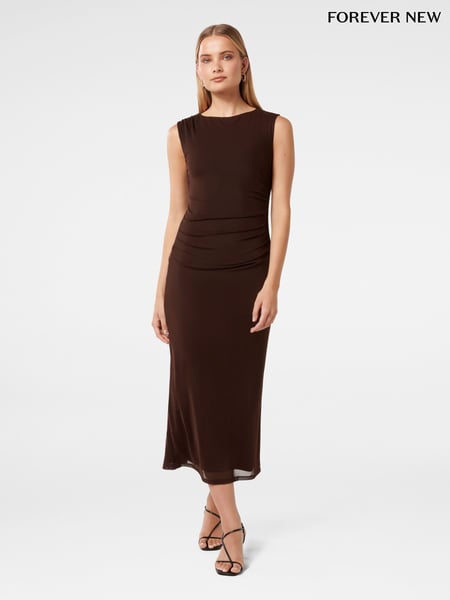 Forever New Brown Ally Sleeveless Mesh Midi Dress (F43134) | € 140