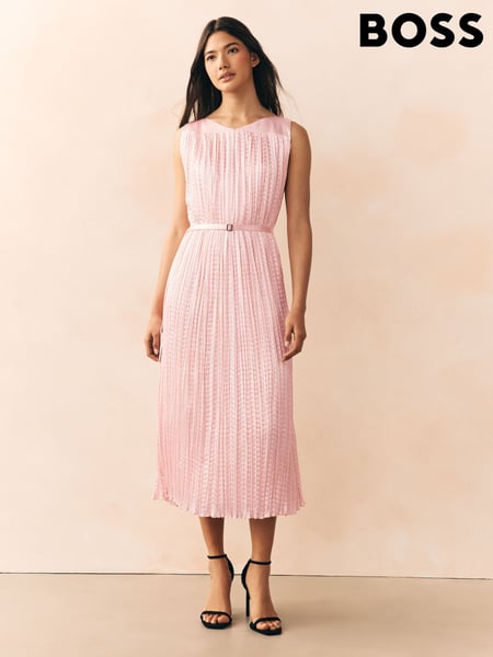 BOSS Pink Davaria Pleated Texture Midi Dress (F44183) | € 591