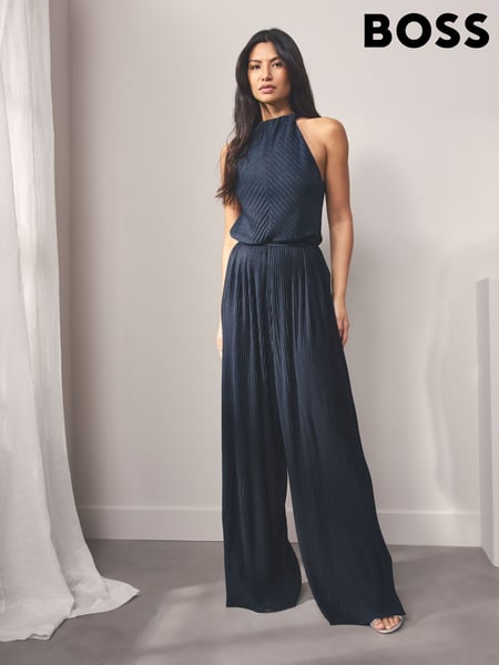 BOSS Blue Halterneck Pleated Jumpsuit (F44198) | € 420