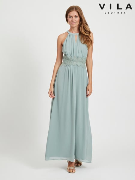 VILA Green Halterneck Flower Girl Lace Detail Occasion Maxi Dress (F46977) | € 94