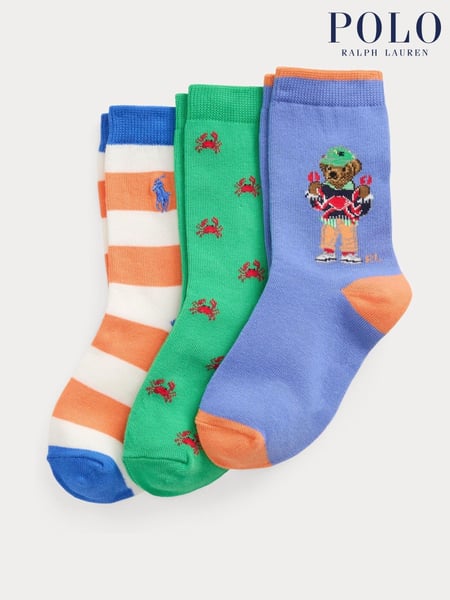Polo Ralph Lauren Blue Lauren Boys Polo Bear Crab Stripe Socks 3 Pack (F47151) | € 27