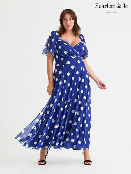 Scarlett & Jo Blue Kemi Spot Bolero Wrap Bodice Mesh Maxi Gown (F47797) | € 148