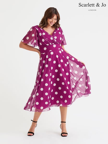 Scarlett & Jo Pink Victoria Spot Print Angel Sleeve Mesh Midi Dress (F47802) | € 133