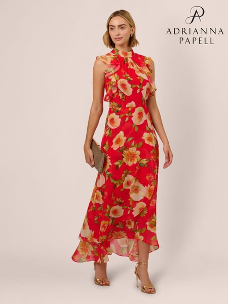Adrianna Papell Red Ruffle Chiffon Ankle Dress (F48190) | € 310