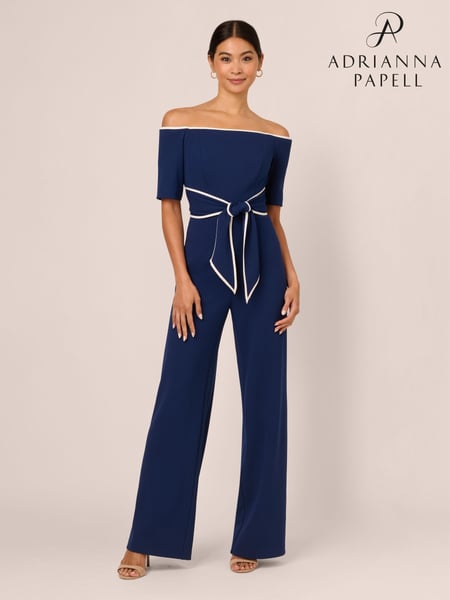 Adrianna Papell Blue Knit Crepe Tie Jumpsuit (F48193) | € 279