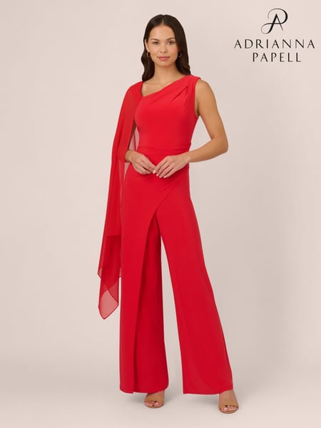 Adrianna Papell Red Asymmetrical Jersey Jumpsuit (F48197) | € 279