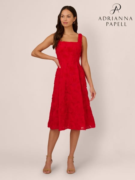 Adrianna Papell Red Soutache Rosette Midi Dress (F48200) | € 388