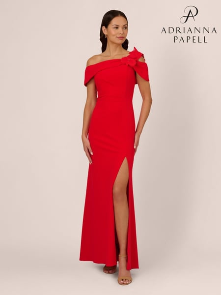 Adrianna Papell Red Asymmetrical Knit Crepe Gown (F48203) | € 388