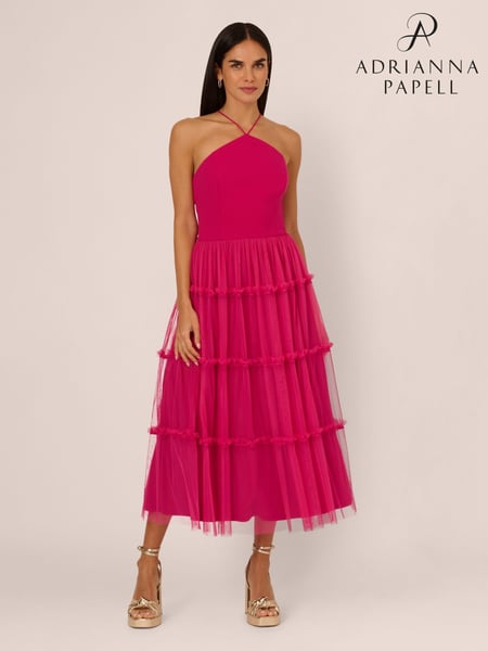 Adrianna by Adrianna Papell Pink Knit And Mesh Halter Dress (F48205) | € 388