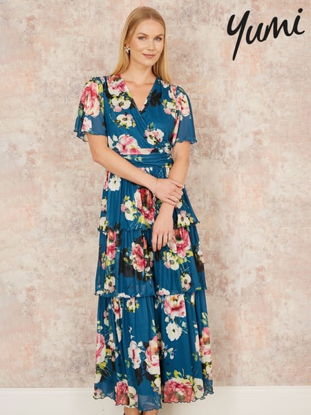Yumi Green Floral Mesh Tiered Maxi Dress (F48256) | € 125