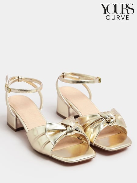 Yours Curve Gold Extra Wide Fit Wide Fit Mid Block Bow Sandals (F48737) | € 61