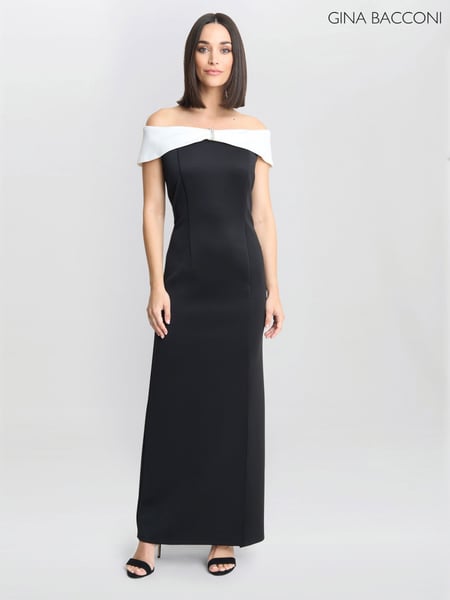 Gina Bacconi Sadie Off The Shoulder Maxi Black Dress With Trim (F48792) | € 310