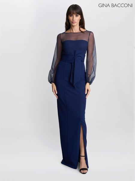 Gina Bacconi Blue Joanne Crepe And Mesh Maxi Dress (F48797) | € 546