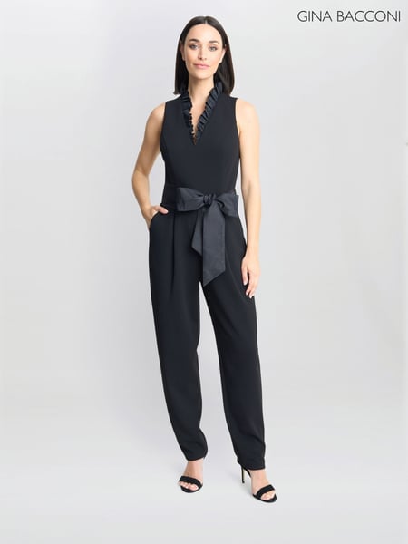 Gina Bacconi Priyanka Crepe Taffeta Combo Black Jumpsuit (F48801) | € 421