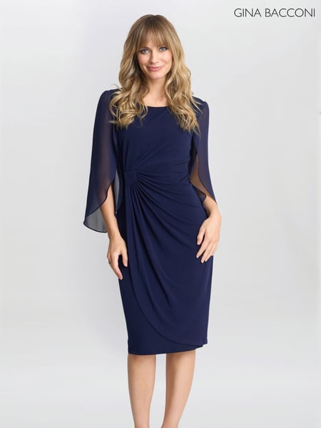 Gina Bacconi Blue Ryder Jersey And Chiffon Wrap Dress (F48802) | € 234