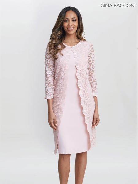 Gina Bacconi Pink Clarabelle Mock Lace Jacket And Crepe Dress (F48812) | € 499