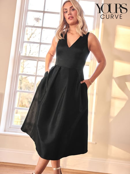 Yours Curve Black London V-Neck Pleated Dress With Pockets (F48838) | € 125