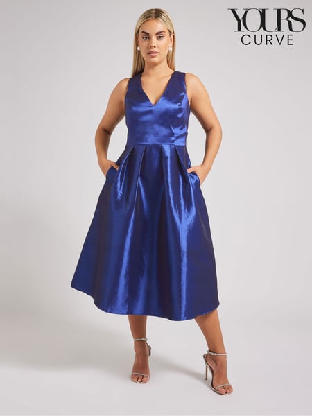 Yours Curve Blue London V-Neck Pleated Dress With Pockets (F48842) | € 125