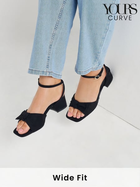 Yours Curve Black Wide Fit Wide Fit Mid Block Bow Sandals (F48859) | € 61