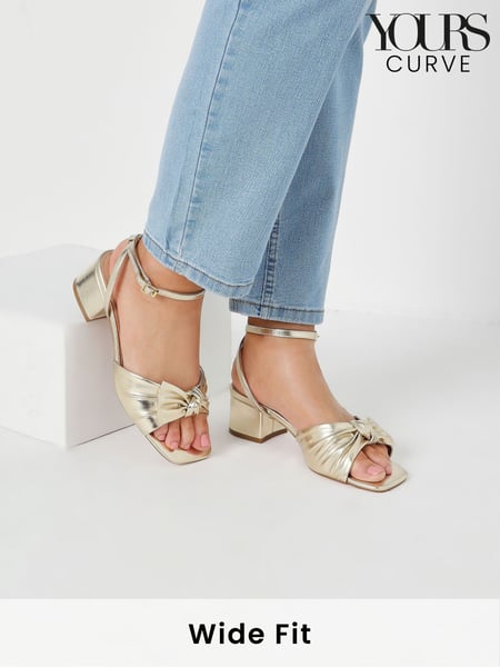 Yours Curve Gold Wide Fit Wide Fit Mid Block Bow Sandals (F48862) | € 61