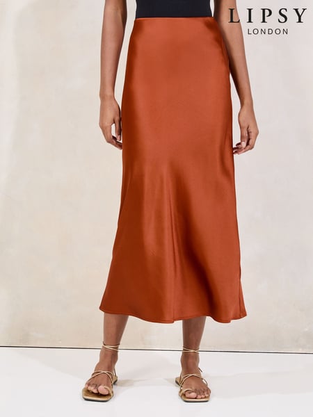 Lipsy Rust Brown Midi Satin Skirt (F49071) | € 55
