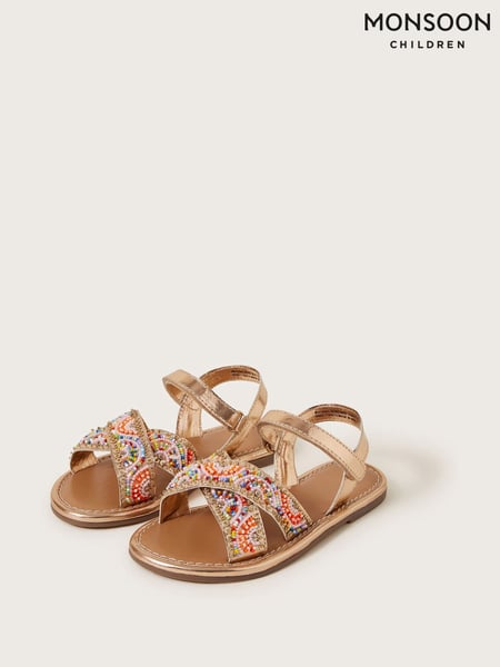 Monsoon Natural Beaded Metallic Cross-Over Strap Sandals (F49130) | € 39 - € 45