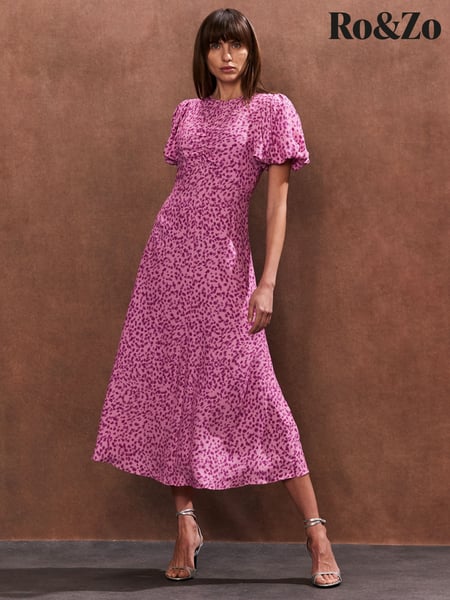 Ro&Zo Pink Print Puff Sleeve Midi Dress (F49177) | € 154