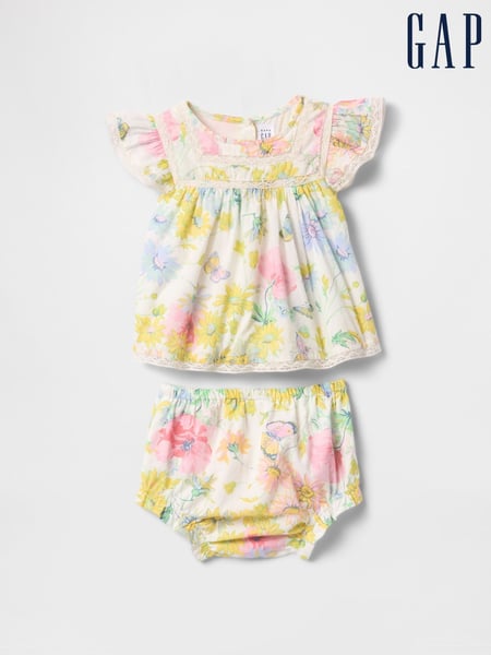 Gap Cream Floral Linen-Cotton Ruffle Outfit Set (Newborn-24mths) (F49301) | € 47