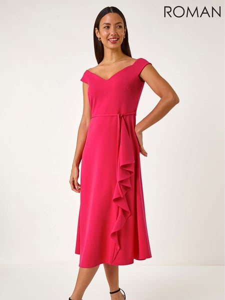 Roman Pink Bardot Ruffle Wrap Dress (F49886) | € 101
