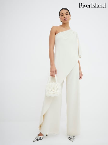 River Island Cream One Shoulder Layered Jumpsuit (F50323) | € 125