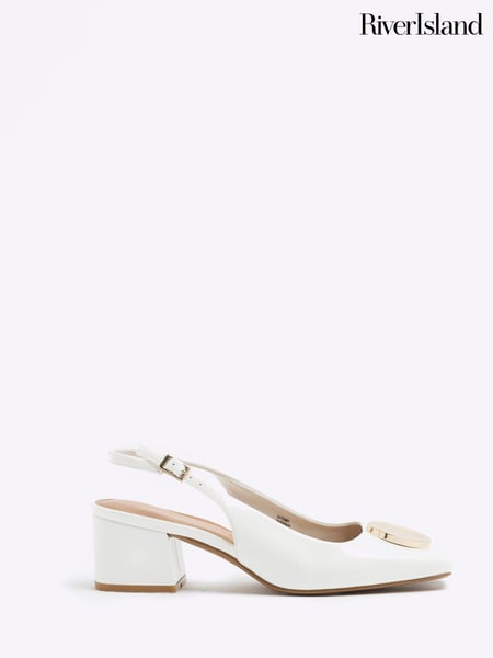 River Island White Block Heel Court Shoes (F50331) | € 59