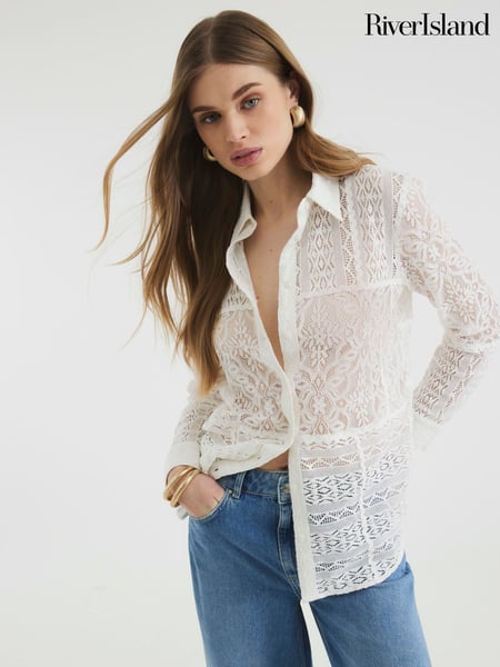 River Island Cream Button Front Lace Shirt (F50353) | € 62