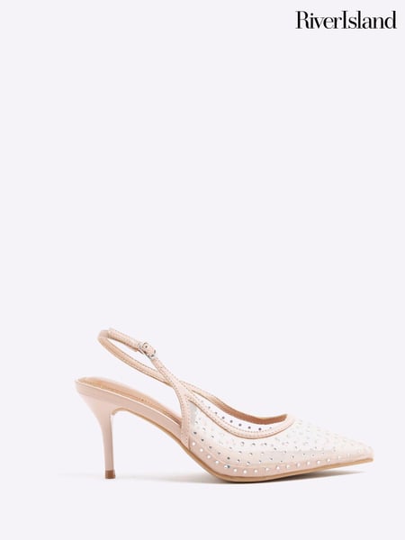 River Island Brown Nude Diamante Mesh Sling Back Court Shoes' (F50356) | € 62