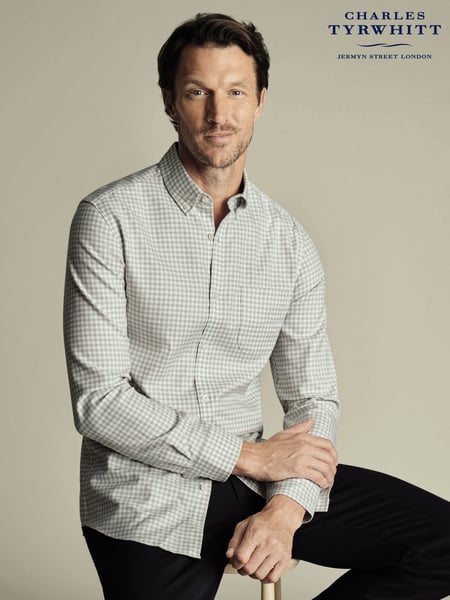 Charles Tyrwhitt Grey Slim Fit Check Non Iron Twill 100% Cotton Shirt (F50708) | € 109
