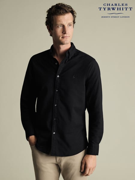 Charles Tyrwhitt Black Slim Fit Plain Button Down Stretch Washed 100% Cotton Oxford Shirt (F50716) | € 101