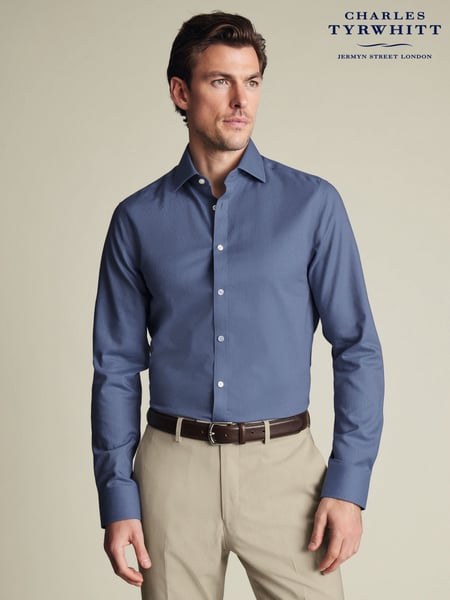 Charles Tyrwhitt Blue Slim Fit Cutaway Collar Non Iron Twill 100% Cotton Shirt (F50761) | € 109