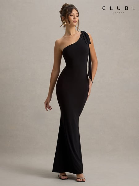 Club L London Black Donata Asymmetric Maxi Dress With Bow Strap (F51619) | € 133