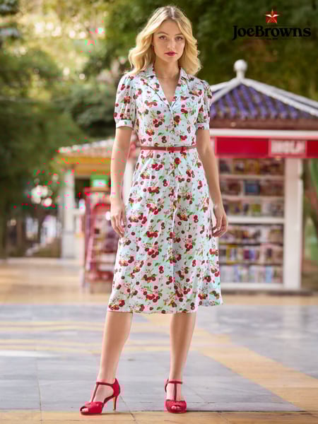 Joe Browns Blue Cherry Collared Belted Midi Dress (F51914) | € 94
